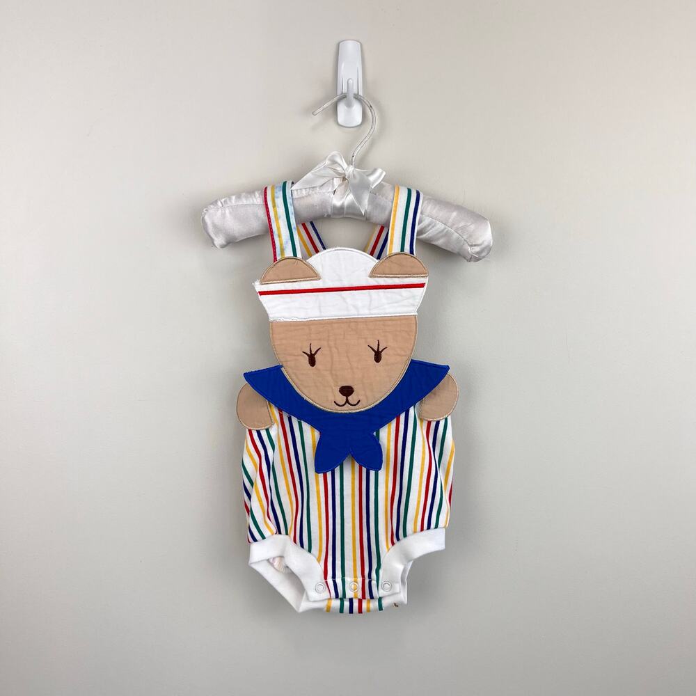 Vintage Fisher Price Kidswear Rainbow Stripe Bear Sunsuit Romper 12 Months